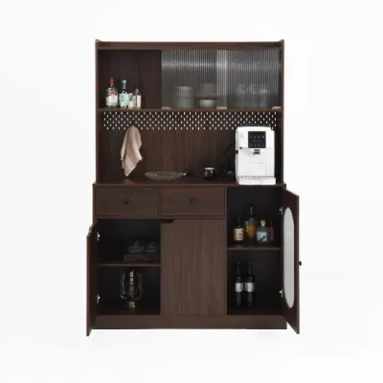 TIRAMISUBEST 71 Inch Tall Wooden Kitchen Pantry Cabinet with Storage Shelves - Walnut Finish Freestanding Organizer image {7}