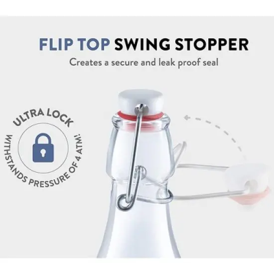 Bormioli Rocco 33.75oz Swing Bottle (Set of 2) - Reusable Glass with Airtight Leakproof Swing Tops, BPA-Free Office Water Bottle image {2}