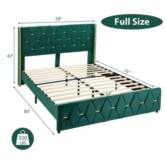 Costway  Upholstered Platform Bed Frame Adjustable Headboard Footboard Modern Green image {2}