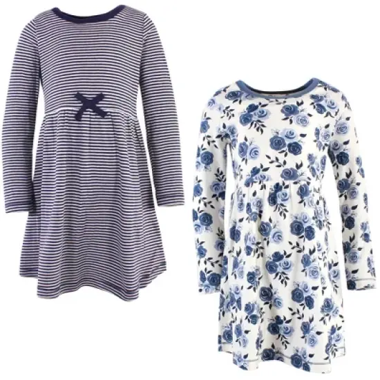 Touched by Nature Big Girls and Youth Organic Cotton Long-Sleeve Dresses 2pk, Navy Floral image {1}