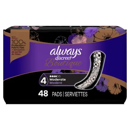 Always Discreet Boutique Incontinence and Postpartum Incontinence Pads - Moderate Absorbency - Regular Length - 48ct image {7}