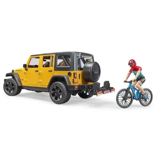 Bruder Jeep Wrangler Rubicon w Mountain bike and figure image {3}
