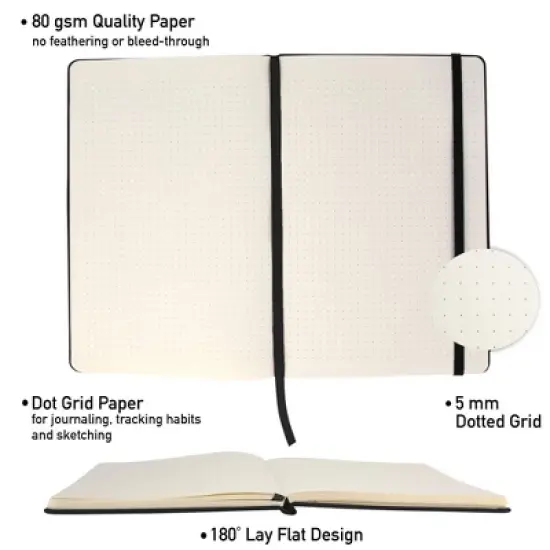 Paper Junkie A5 Dotted Hardcover Notebooks with Grid Design - Journals for Writing- 192 pages, 8 x 6 x .75 In (Black, 20 Pack) image {1}