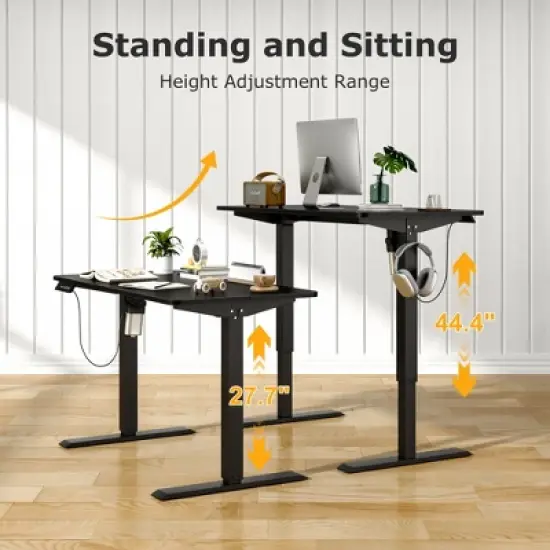VECELO Electric Standing Office Desk Adjustable Height, Computer Desk with Headphone Hook, Memory Preset Gaming Desk, Dual-Motor,  Black image {11}