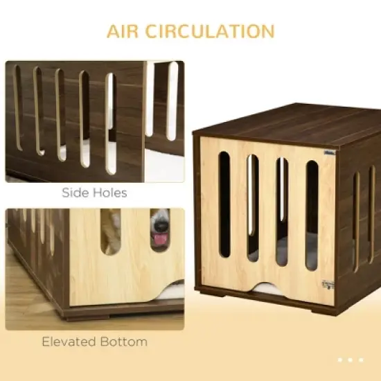 PawHut Furniture Style Dog Crate End Table with Removable Door Panel, Dog Crate Bed with Foam Cushion, Safety Lock, Indoor Use, for Small & Medium Dogs, Brown image {4}