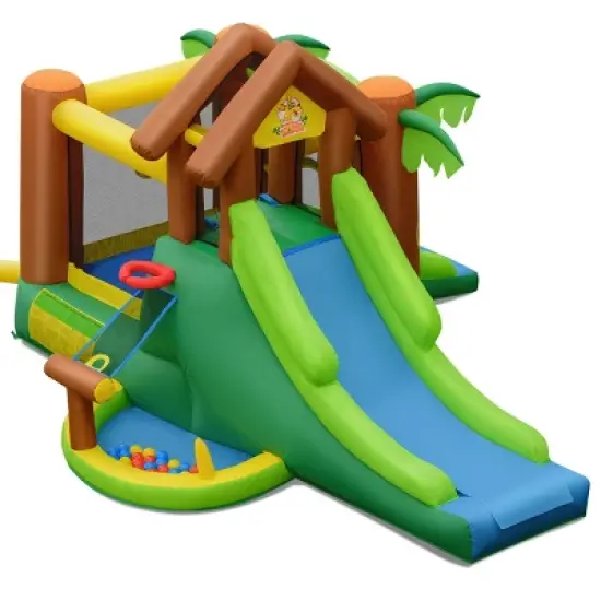 Tangkula Inflatable Jungle Bounce House w/ Dual Slides Climbing Wall Jumping Area image {9}