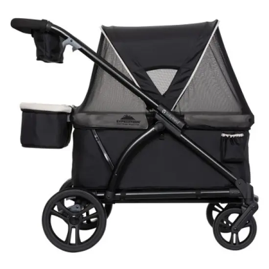 Baby Trend Expedition 2-in-1 Collapsible Stroller Wagon PLUS with Canopy, Storage Basket, 2 Storage Trays, and 6 Bottle Holders, Modern Khaki image {1}