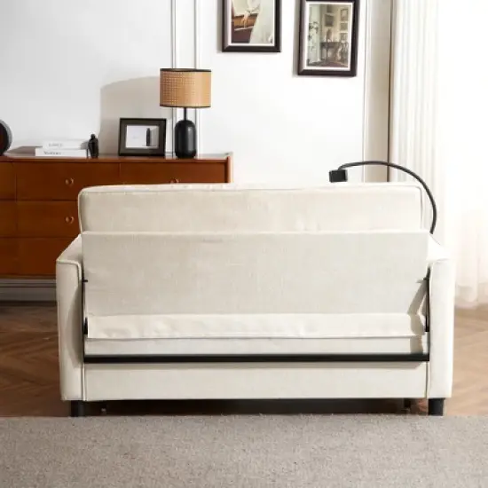 56.9"W Loveseat Sofa, Pull-Out Sleeper Sofa Bed with Adjustable Backrest, Side Pockets, Two USB Ports and A Phone Holder - ModernLuxe image {9}