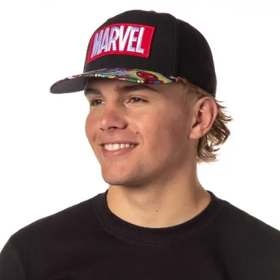 Marvel Mens' Comic Scenes Halftone Precurve Snapback Cap Hat OSFM Black image {1}