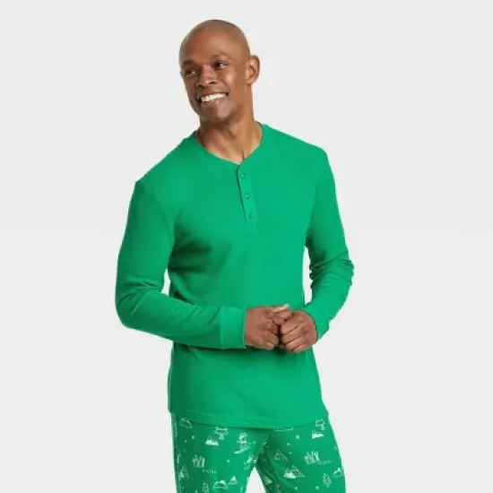  Men's Matching Family Thermal Pajama Button-Down Shirt - Wondershop&trade; Green image {3}