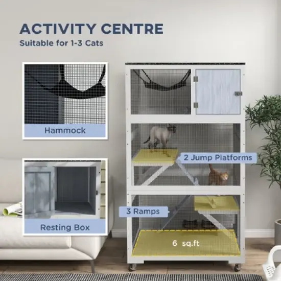 SKYONE Mobile Outdoor Cat Enclosure with Hammock, Ramps & Sleeping Box, Weather-Resistant Fir Wood, image {6}