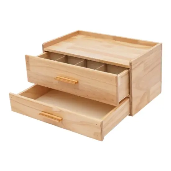 YIYIBYUS Desktop Organizer with 2 Drawers, Wood Tea Bag Organizer with Drawer, Storage Box, Wood Color image {3}