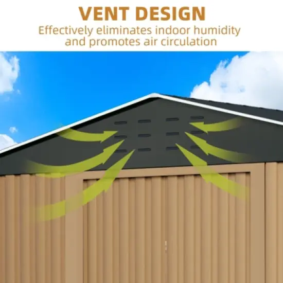 Outdoor Storage Shed, 8x8FT Large Metal Storage Shed, Metal Garden Tool Shed w/Roof, Door & Lock, Waterproof & Anti-UV, for Patio Garden Yard, Brown image {5}