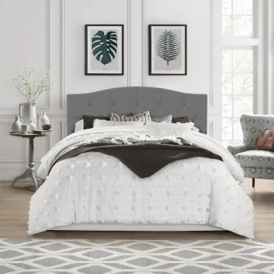 Full/Queen Provence Upholstered Arch Adjustable Tufted Headboard with Frame Glacier Gray Fabric - Hillsdale Furniture image {1}