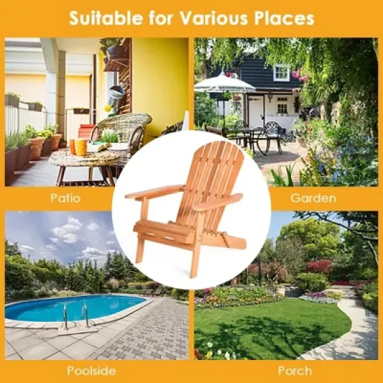 Costway 4 PCS Eucalyptus Adirondack Chair Foldable Outdoor Wood Lounger Chair Natural image {5}