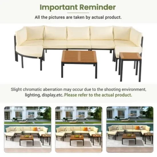 6-Piece Outdoor Patio Sectional Sofa Set with WPC Coffee Table, Side Table, Water-Resistant Cushions,outdoor Conversation Set image {12}