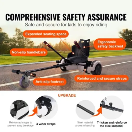 VEVOR Hoverboard Seat Attachment, Compatible with All 6.5" 8" 8.5" 10" Hoverboards, Grips Control, Adjustable Frame Length and 220 LBS Load Capacity image {2}