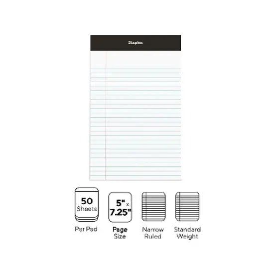 TRU RED Notepad 5" x 8" Narrow Ruled White 50 Sheets/Pad Dozen Pads/Pack (TR57338) image {1}