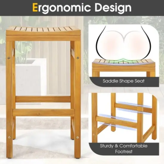 Costway 5 PCS Acacia Wood Bar Table Set 45" Rectangular Dining Table & 4 Saddle Stools image {6}