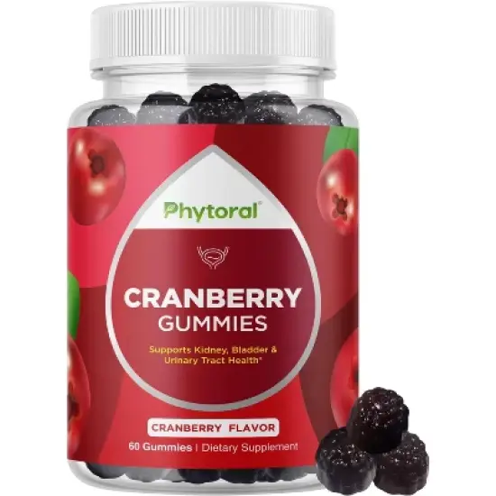 Extra Strength Cranberry Gummies for Men & Women, Delicious Potent Supplement for Bladder, Kidney, & Urinary Tract Health, Phytoral, 60ct image {9}