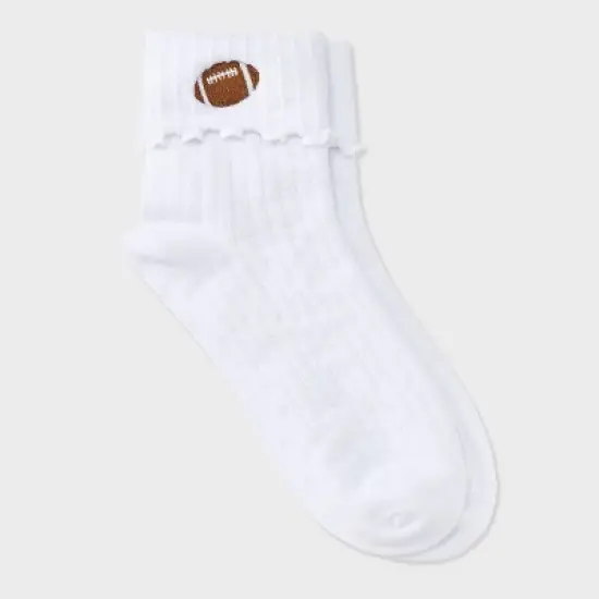 Women's Game Day Embroidered Football Pointelle Bobby Socks with Lettuce Edge Cuff - Wild Fable&trade; image {14}