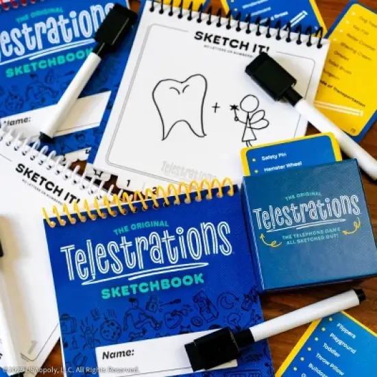 The Op Games Telestrations 6 Player Game: Social Skills Educational Party Game, Includes Cards & Dry Erase Boards image {5}