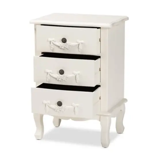 Callen Wood 3 Drawer Nightstand White - Baxton Studio image {2}