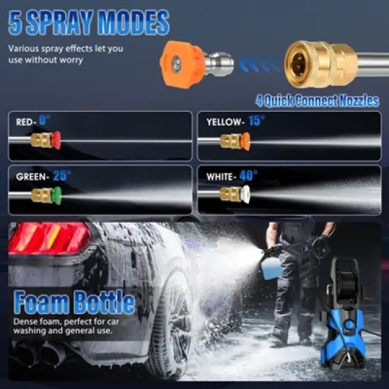SKONYON Electric Pressure Washer, 2.0 GPM Power Washer with 4 Quick Connect Nozzles, High Pressure Cleaning Machine with Foam Cannon image {3}
