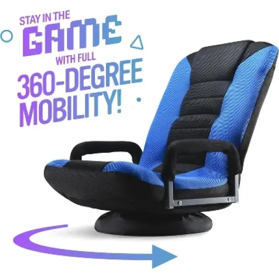Swivel Gaming Floor Chair  6 Adjustable Positions, Lumbar Support, Removable Cover, Arm Rests, Foldable, Stylish Blue with Black Stripe Maple99 image {5}