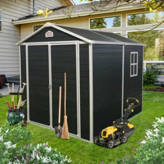 6 ft x 8 ft Resin Outdoor Storage Shed Kit-Perfect to Store Patio Furniture,Black image {8}