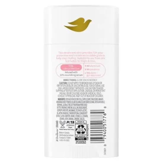 Dove Beauty Whole Body Solid Deodorant Anti-Chafe Stick Raspberry & Rose - Aluminum-Free 2.6oz image {2}