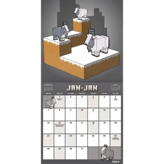 Trends International Inc. 2023-24 Wall Calendar 12"x12" Minecraft Bilingual English/French image {1}