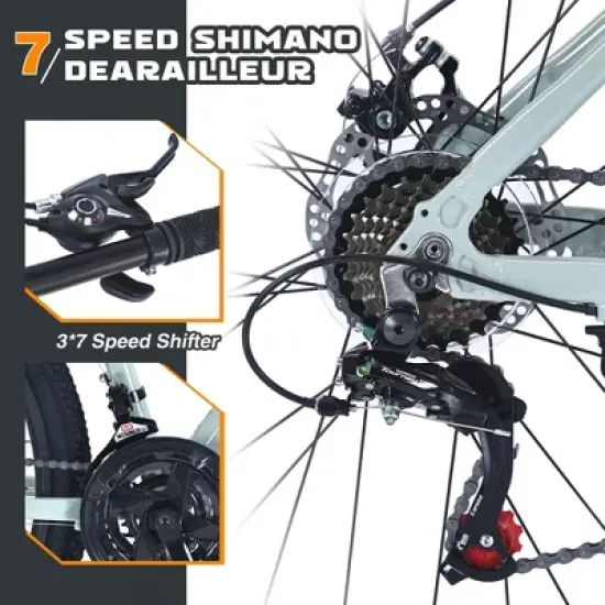 NAYSAYE Bicycle Mountain Bike 27.5 Inch Wheels 21 Speed Front Suspension for Men Women Boys and Girls, Green, 68.8"*26.37"*39.37" image {3}