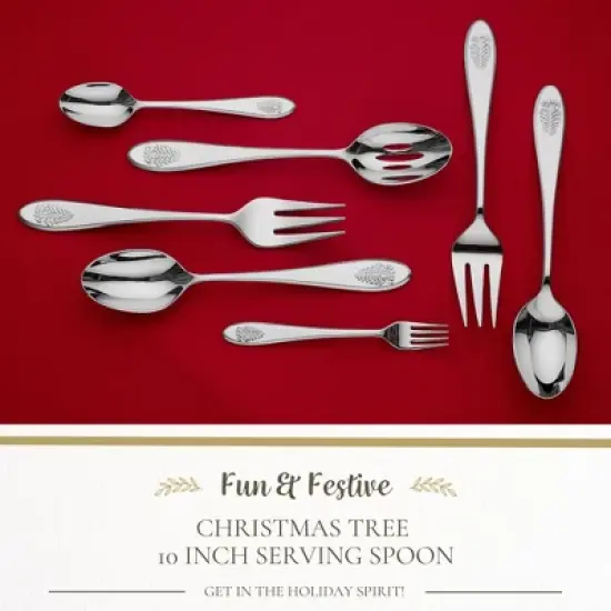 Spode Christmas Tree 10-Inch Serving Spoon - Holiday Flatware Utensil - 18/10 Stainless Steel with Embossed Handle - Dishwasher Safe Festive Flatware image {1}