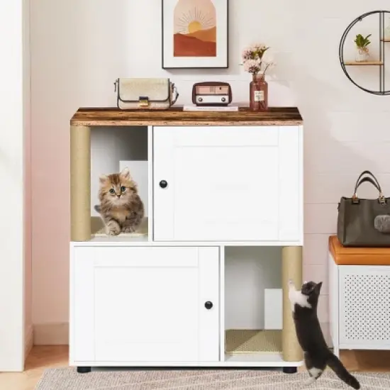 Double Cat Litter Box Enclouse, Litter Box Enclosure for 2 Cats, Cat Litter Cabinet Double Room image {9}