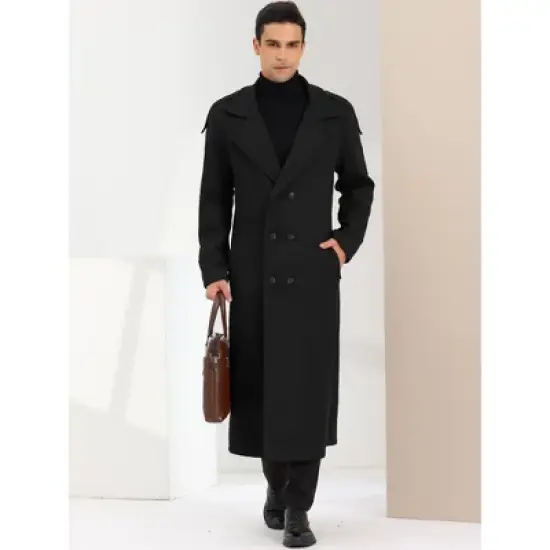 Lars Amadeus Men's Winter Notch Lapel Double Breasted Solid Color Long Overcoat image {1}