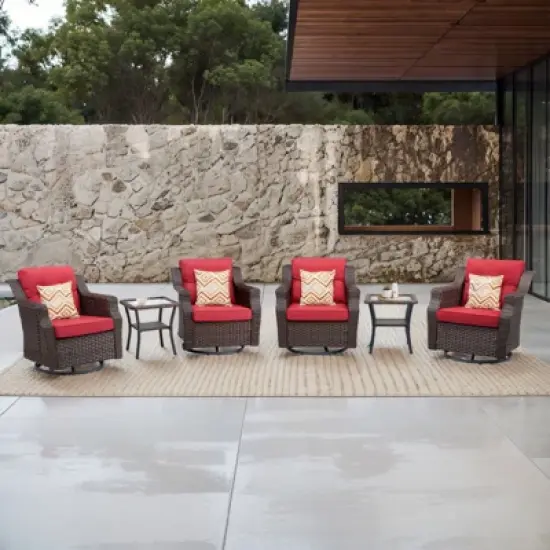 Buenhomino 6-Piece Outdoor Wicker Swivel Rocker Chair Set with 4 Chairs & 2 Tables, All-Weather PE Rattan Glider Chairs with Cushions for Patio image {10}