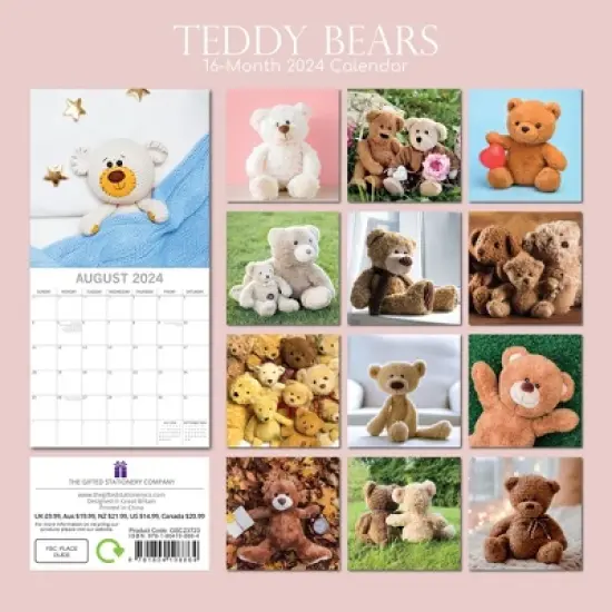 The Gifted Stationery 2024 Square Wall Calendar, Teddy Bears, 16-Month Lifestyles Theme with 180 Reminder Stickers (12x12 In) image {3}