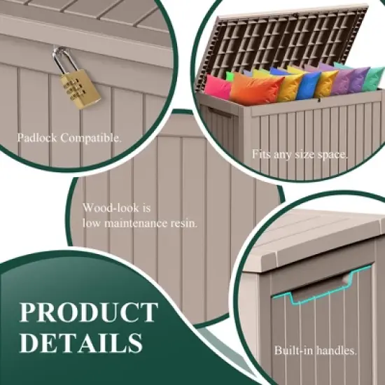 SEVOBAL Deck Boxes, 230 Gal Outdoor Storage Deck Box, Small Patio Storage Bin for Garden Tools, Brown, 57.87"*32.24"*33.66" image {4}
