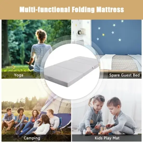 Costway 4'' Twin XL Size Foam Folding Mattress Sofa Bed Guests Floor Mat Carrying Handles image {5}