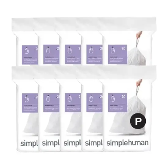 simplehuman Code P 200 Count, Genuine Custom Fit Liners, Drawstring Trash Bags in Dispenser Packs, 30-35 Liter / 8-9 Gallon, White image {4}