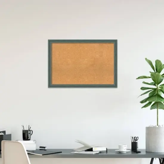 39"x27" Upcycled Wood Frame Natural Cork Board Teal/Gray - Amanti Art image {6}