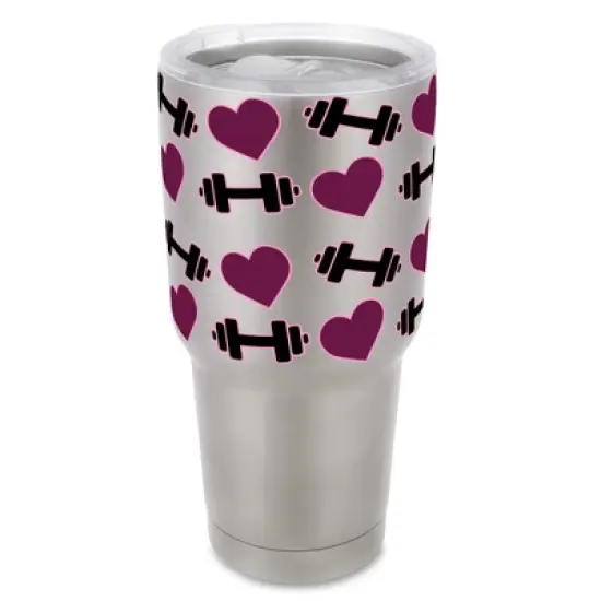 100 North 30 Ounce Stainless Steel On the Go Travel Tumbler With Push Top Lid, Hearts and Weights Silver image {5}