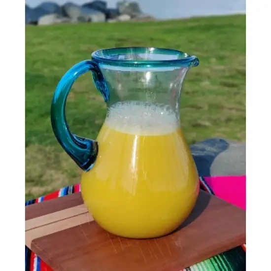 Dos Sue&ntilde;os Mexican Hand Blown  Pitcher - Aqua Rim - 84oz image {1}