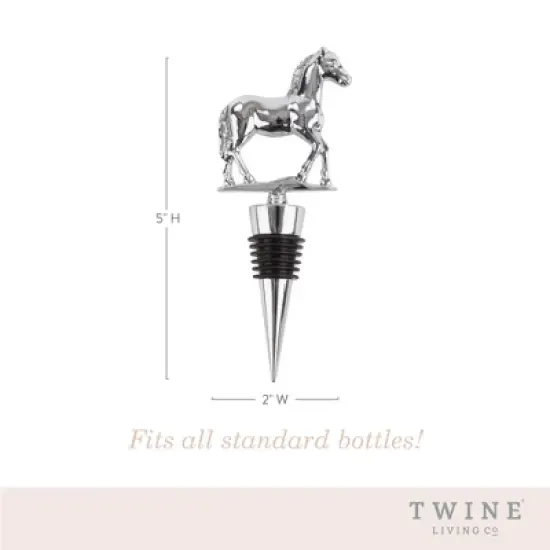 Twine Derby Wine Bottle Stopper, Keep Wine Fresh, Horse Bottle Stopper, Fits Standard Bottles, Metal, Rubber Seal, Silver, Set of 1 image {2}