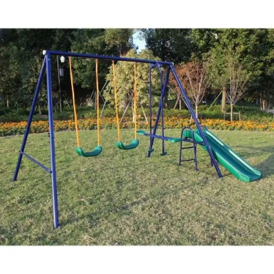 JANSNO A-Frame Metal Swing Set with Slide image {6}