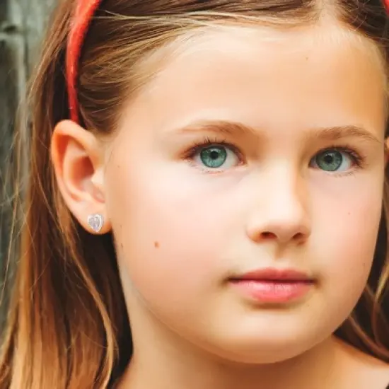 Girls' Love of God Heart Cross Push Back Sterling Silver Earrings - In Season Jewelry image {2}