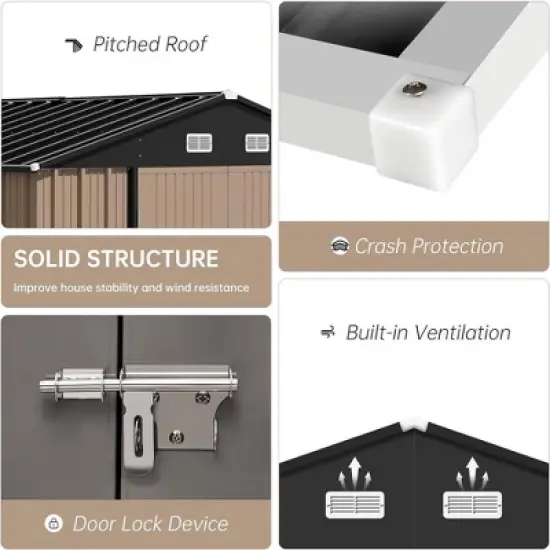Outdoor Metal Storage Shed Steel Utility Tool House With Lockable Doors & Windows image {2}