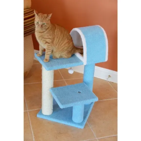 Armarkat Sky Blue 29" Real Wood Cat Tree With Scratcher And Tunnel For Squeeze, Snoozing And Hiding, B2903 image {4}