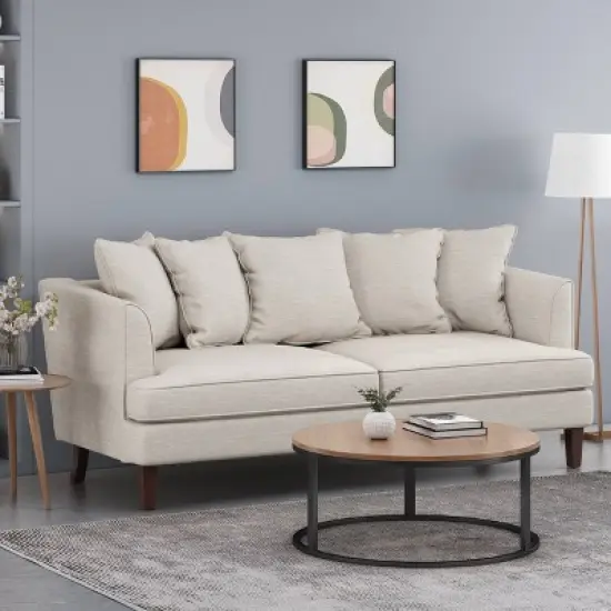 Fairburn Contemporary Pillow Back 3 Seater Sofa Beige/Espresso - Christopher Knight Home image {1}